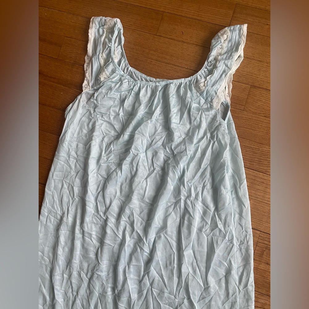 Vtg 60/70s Pastel Blue Tricia Maxi Nightgown Lace Trim Boho Coquette Sleepwear S